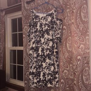Jessica Howard Ivory and Black Floral Open shoulder Dress